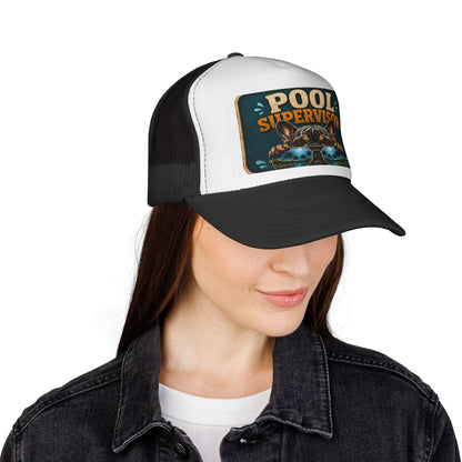 Pool Supervisor Trucker Cap — Funny Dog with Sunglasses Mesh Hat