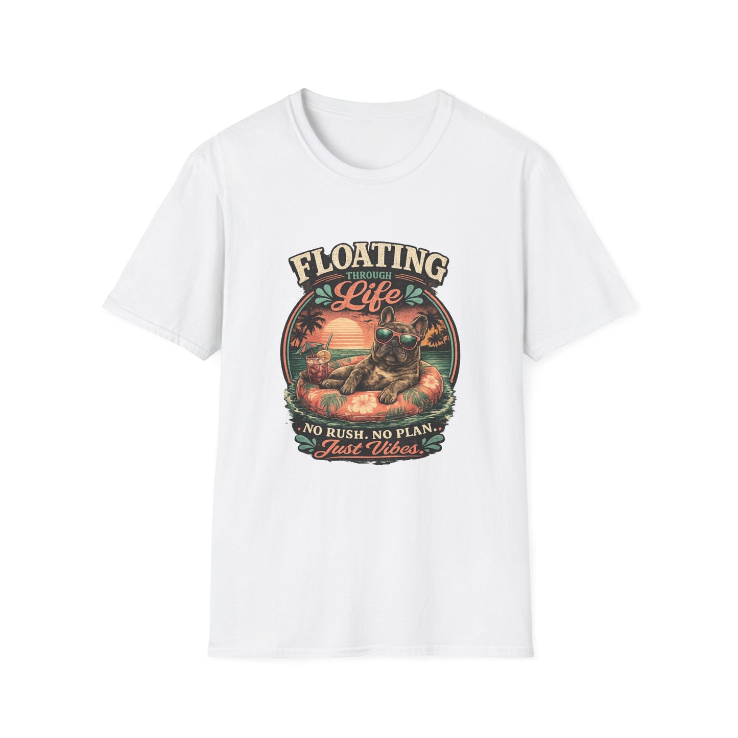 French Bulldog Sunglasses Sunset Ice Cream Float T-Shirt | Beach Vibes