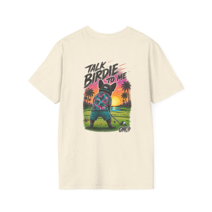Frenchie Golf Tropical Logo Tee — Retro Palm Sunset Chest Print