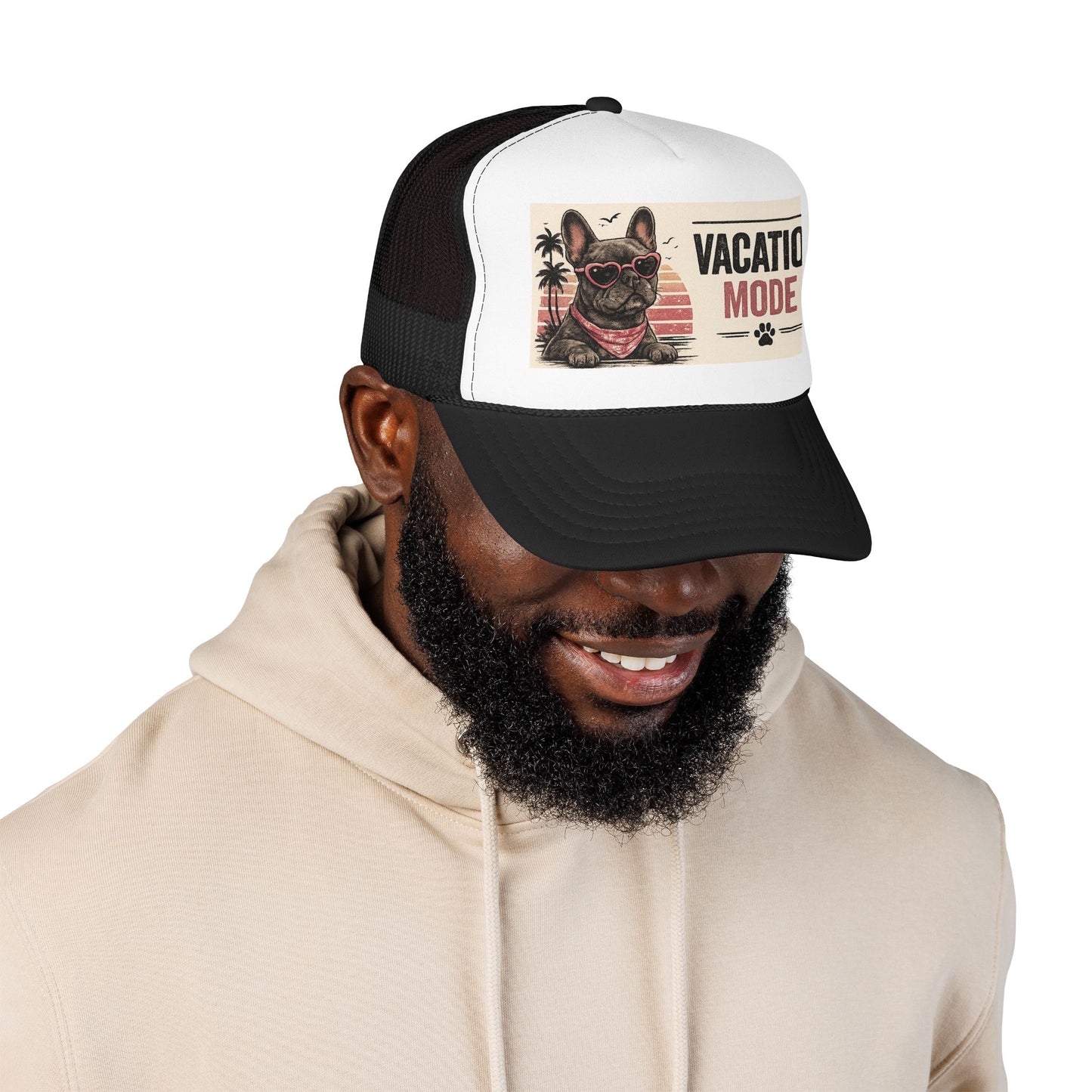 Vacation Mode Trucker Hat - Retro French Bulldog Sunglasses Beach Cap