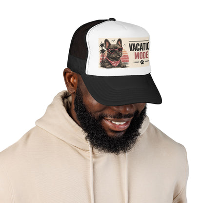 Vacation Mode Trucker Hat - Retro French Bulldog Sunglasses Beach Cap