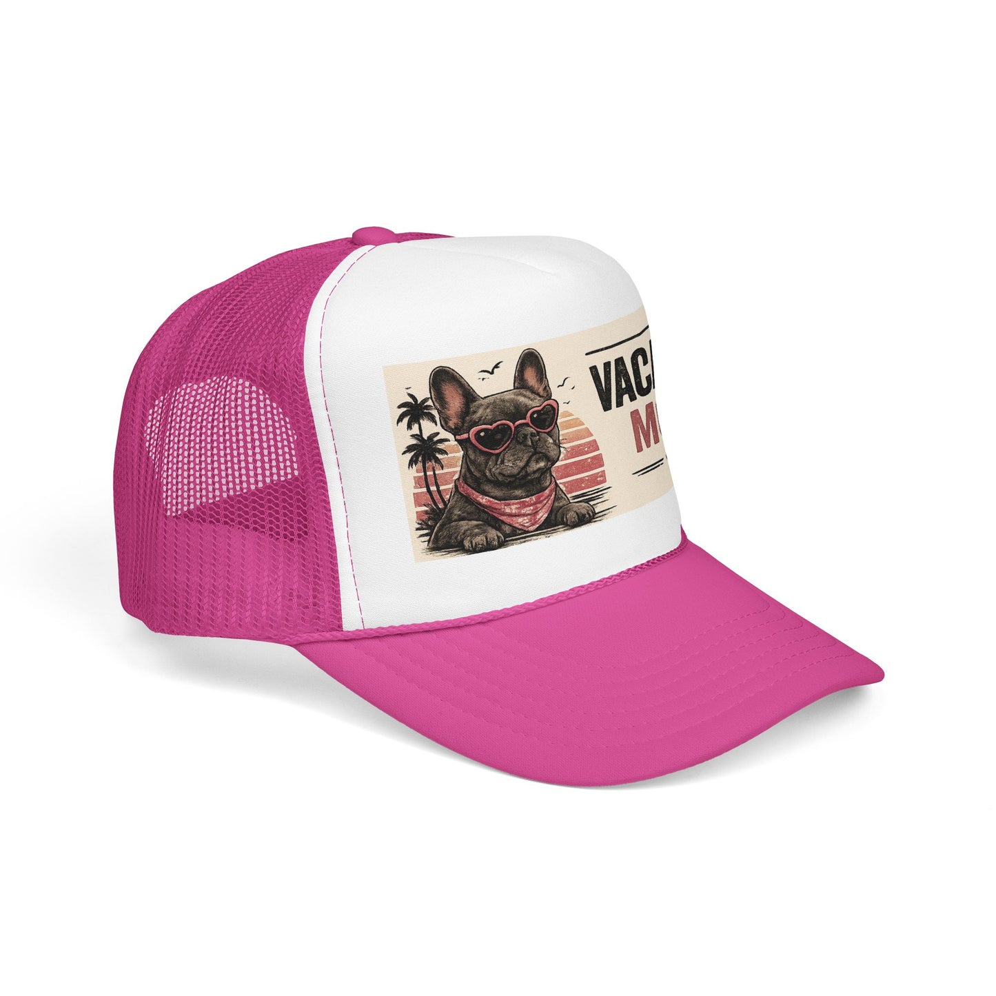 Vacation Mode Trucker Hat - Retro French Bulldog Sunglasses Beach Cap