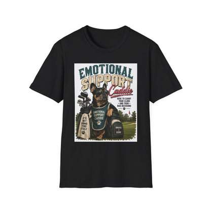 Emotional Support Caddie T-Shirt — Funny Golf Dog Graphic Tee