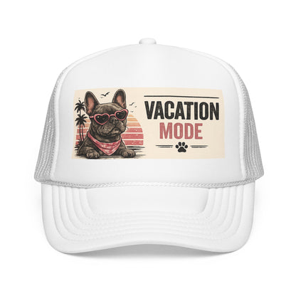 Vacation Mode Trucker Hat - Retro French Bulldog Sunglasses Beach Cap