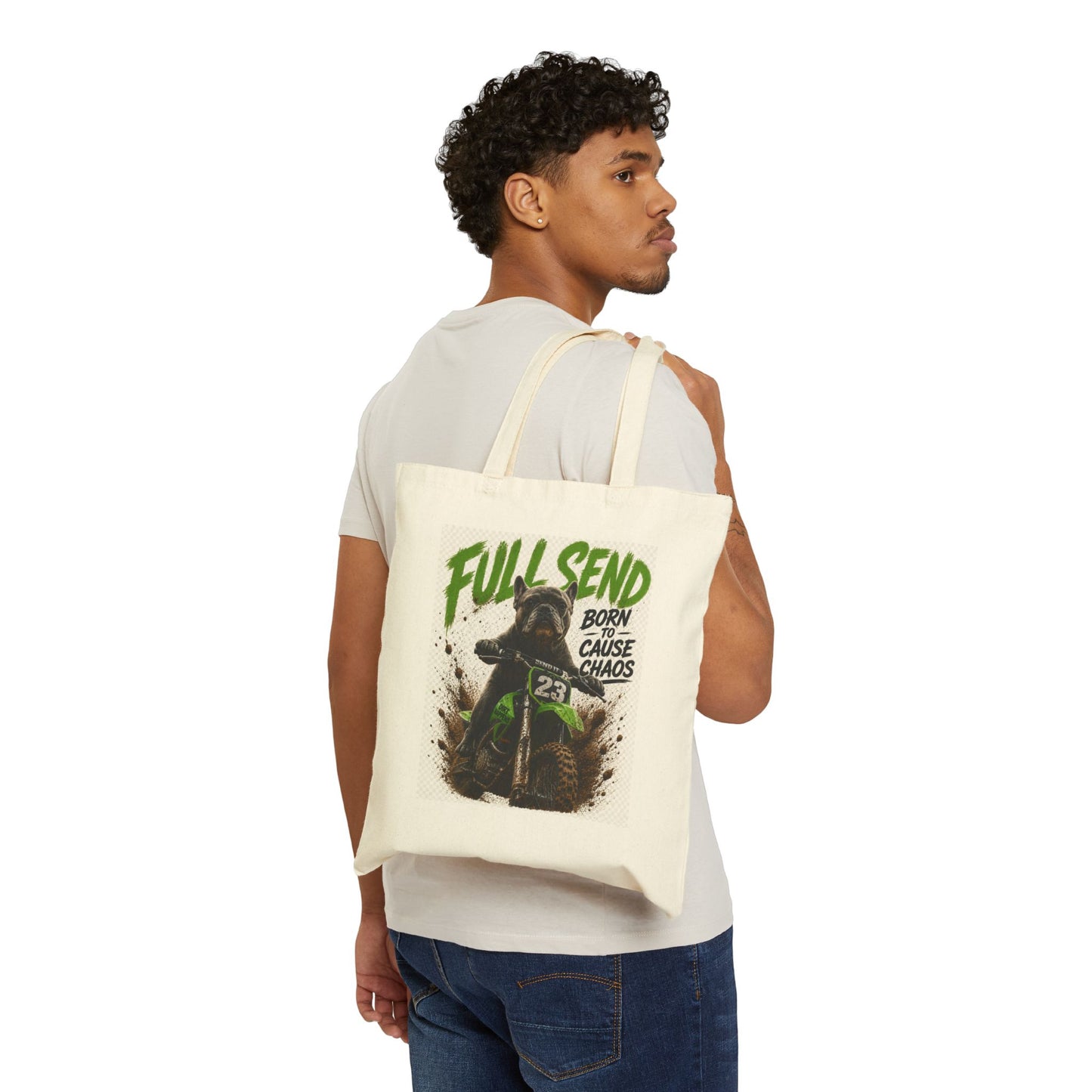 Full Send Motocross Rider Tote Bag | Born to Cause Chaos, Dirt Bike Graphic