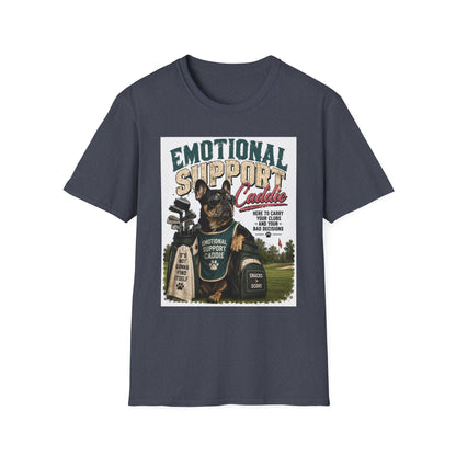Emotional Support Caddie T-Shirt — Funny Golf Dog Graphic Tee