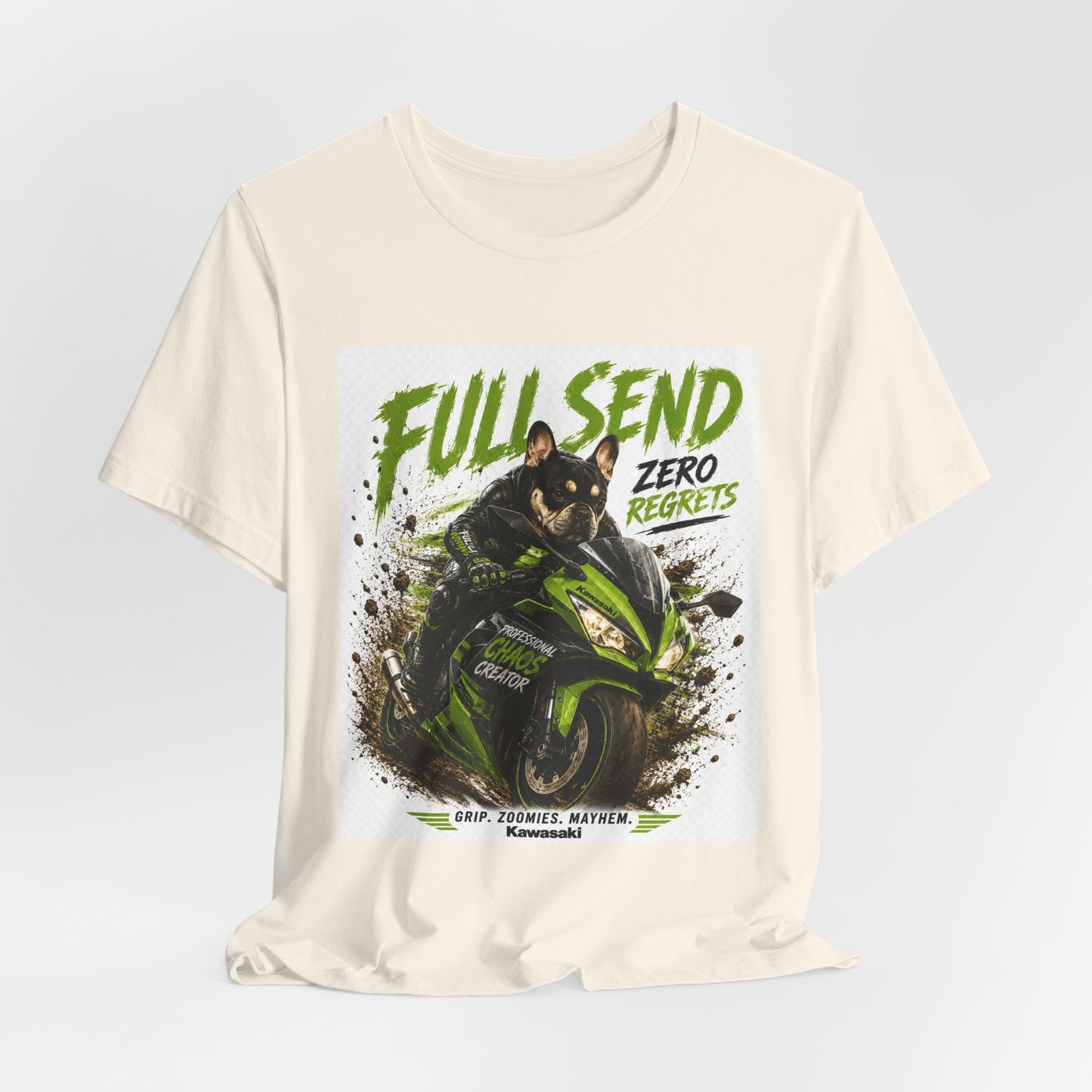 Full Send Zero Regrets Motorcycle Tee | Sportbike Dirt Splash Graphic