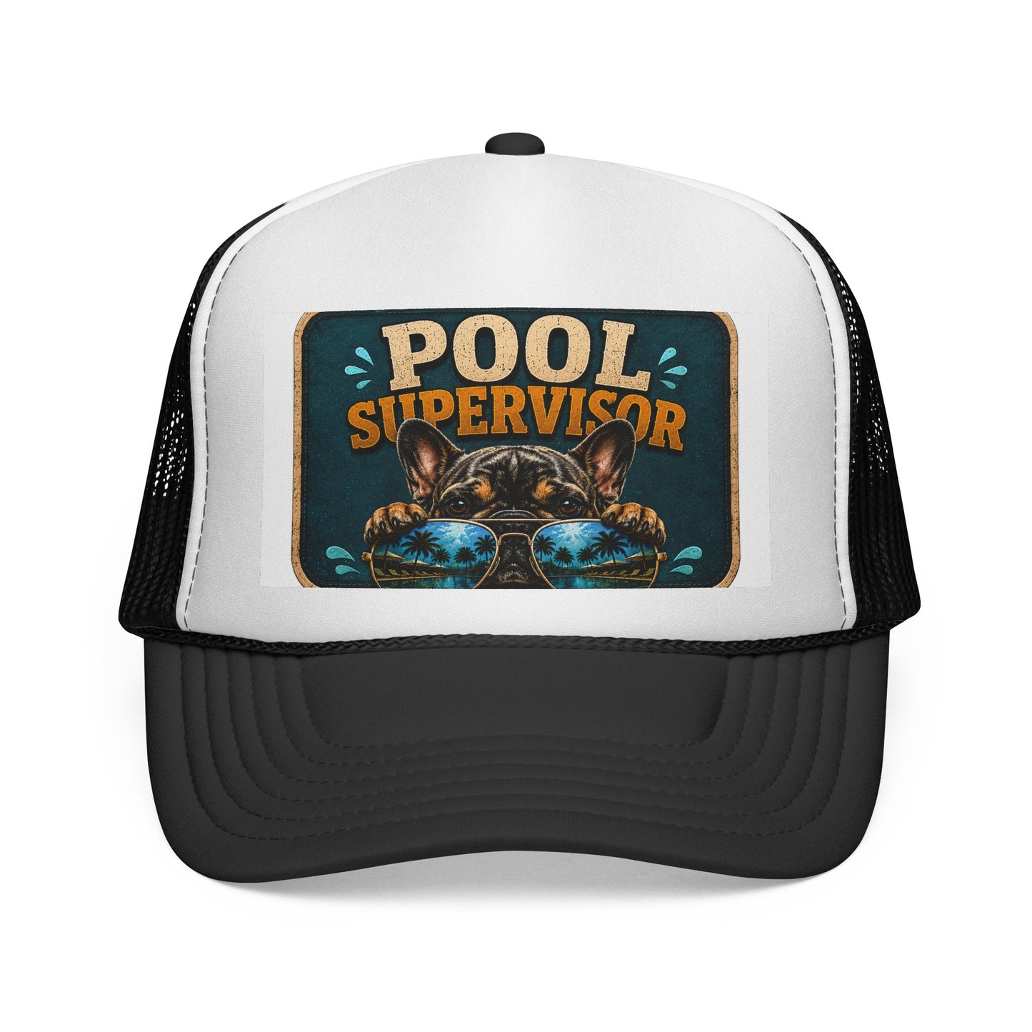 Pool Supervisor Trucker Cap — Funny Dog with Sunglasses Mesh Hat