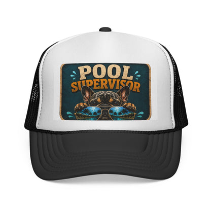 Pool Supervisor Trucker Cap — Funny Dog with Sunglasses Mesh Hat