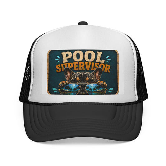 Pool Supervisor Trucker Cap — Funny Dog with Sunglasses Mesh Hat