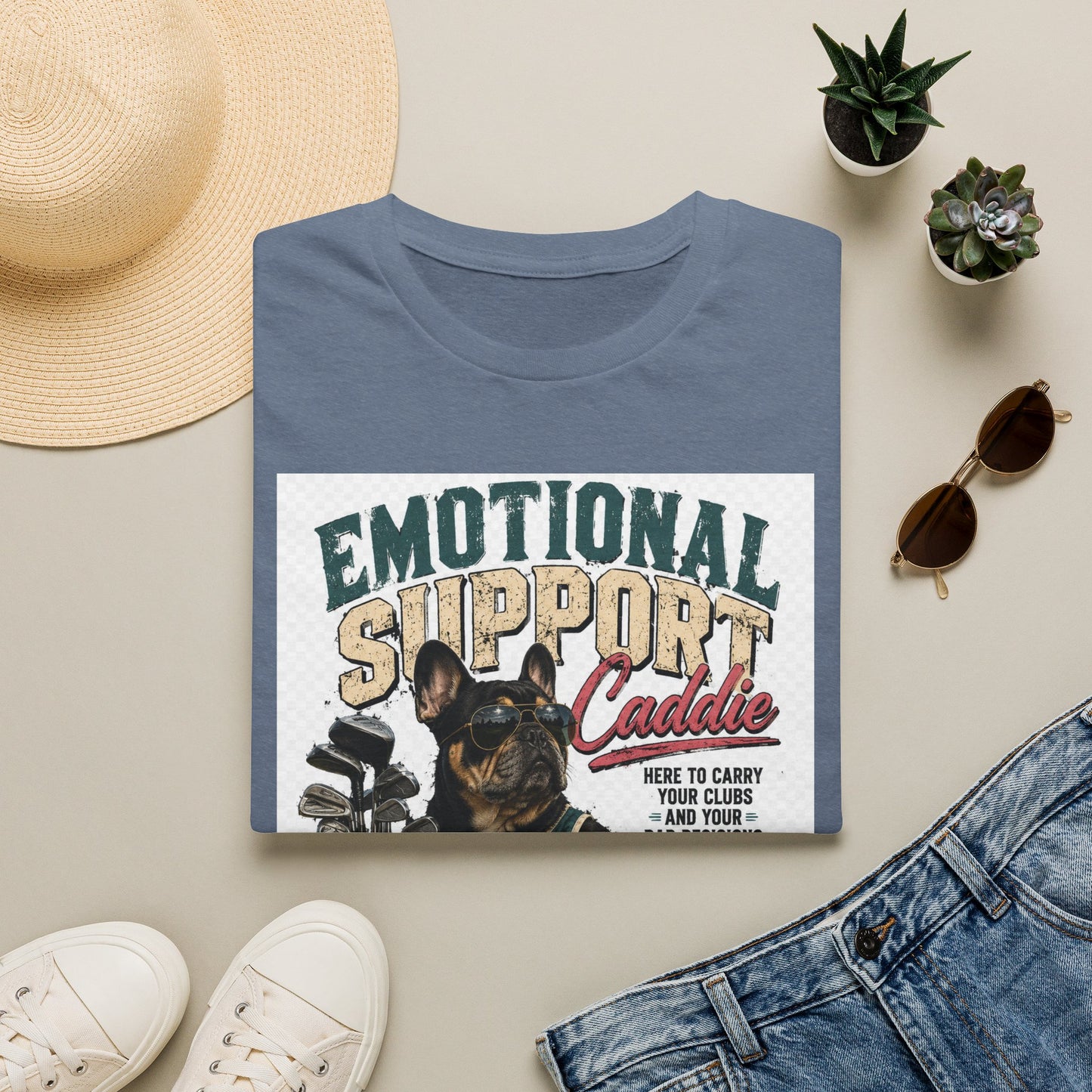 Emotional Support Caddie T-Shirt — Funny Golf Dog Graphic Tee