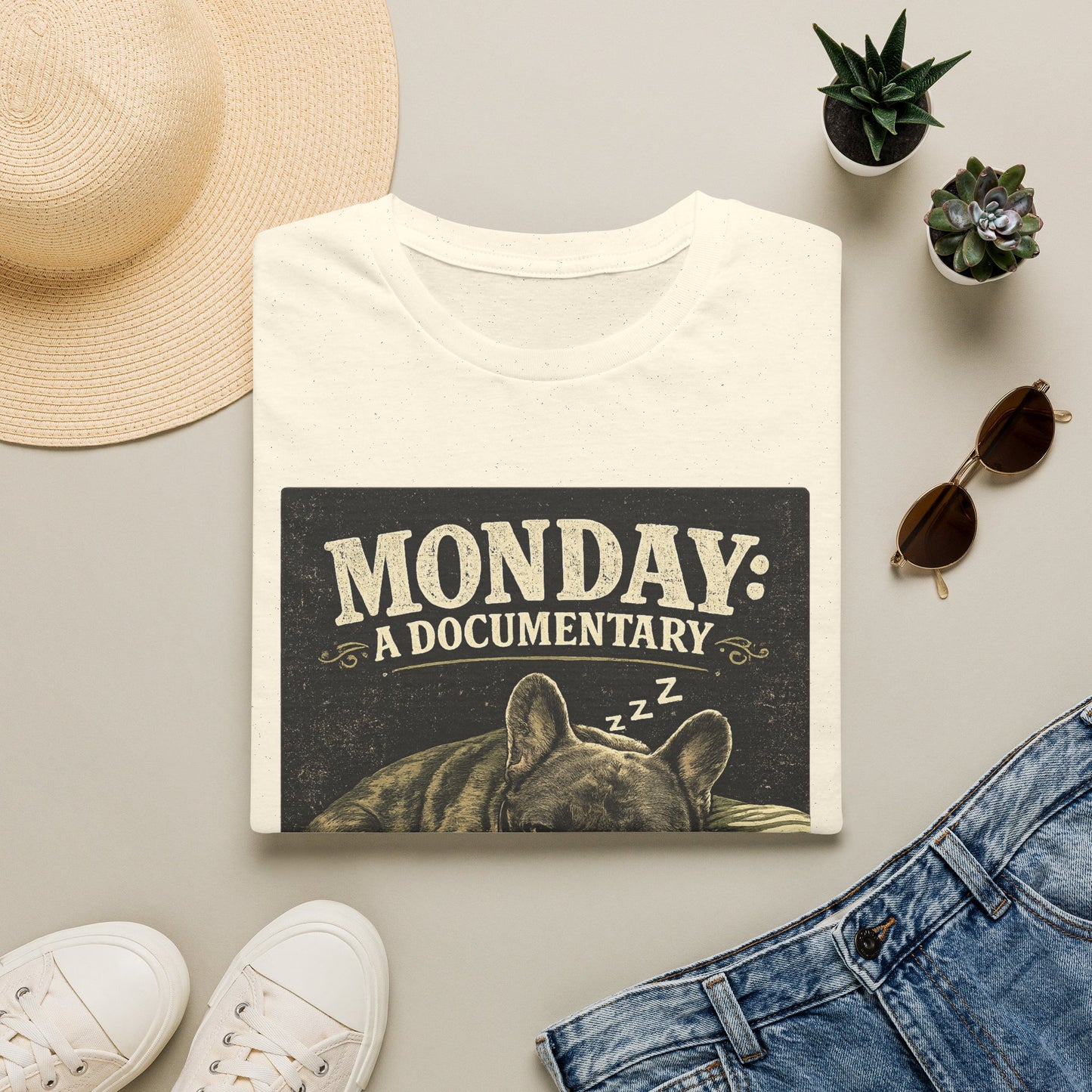 Monday: A Documentary Frenchie Graphic Tee | Funny Sleepy Dog Shirt