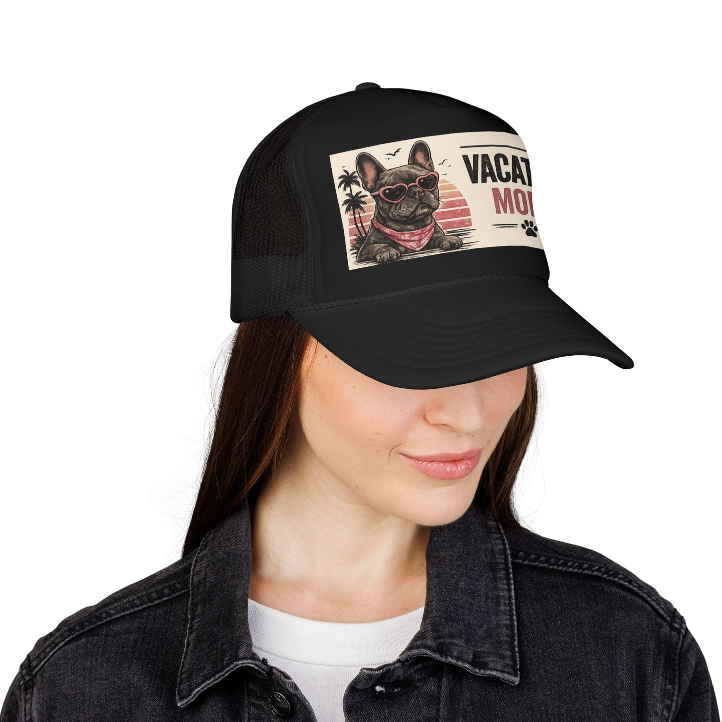Vacation Mode Trucker Hat - Retro French Bulldog Sunglasses Beach Cap