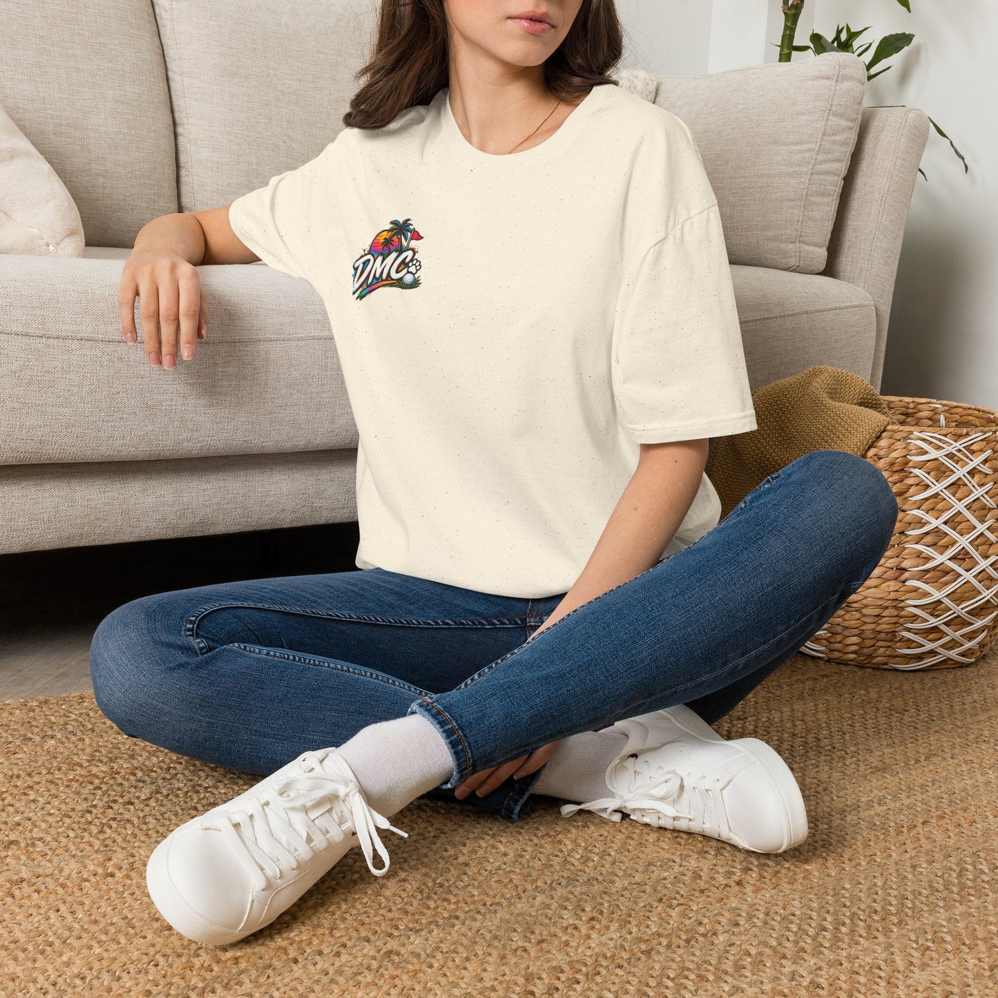 Frenchie Golf Tropical Logo Tee — Retro Palm Sunset Chest Print