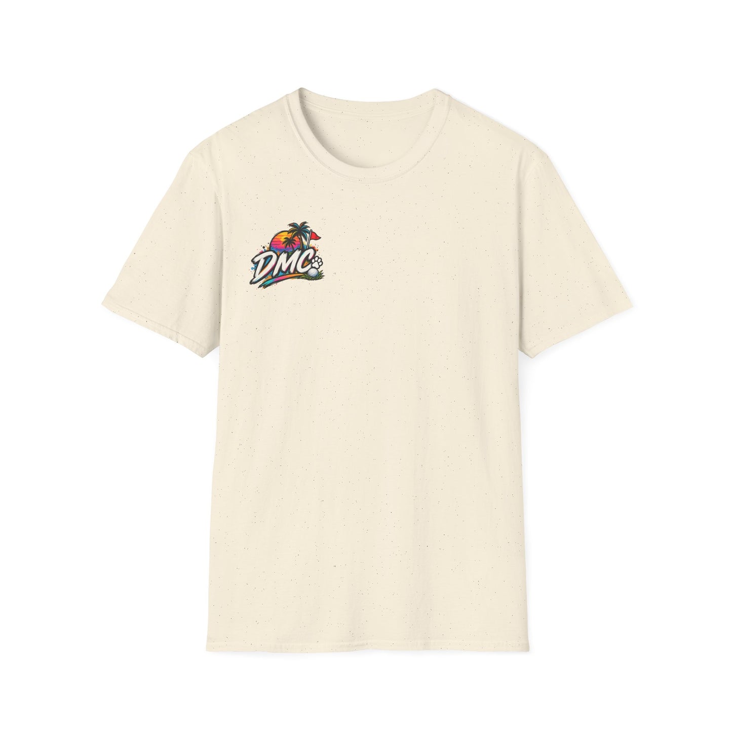 Frenchie Golf Tropical Logo Tee — Retro Palm Sunset Chest Print