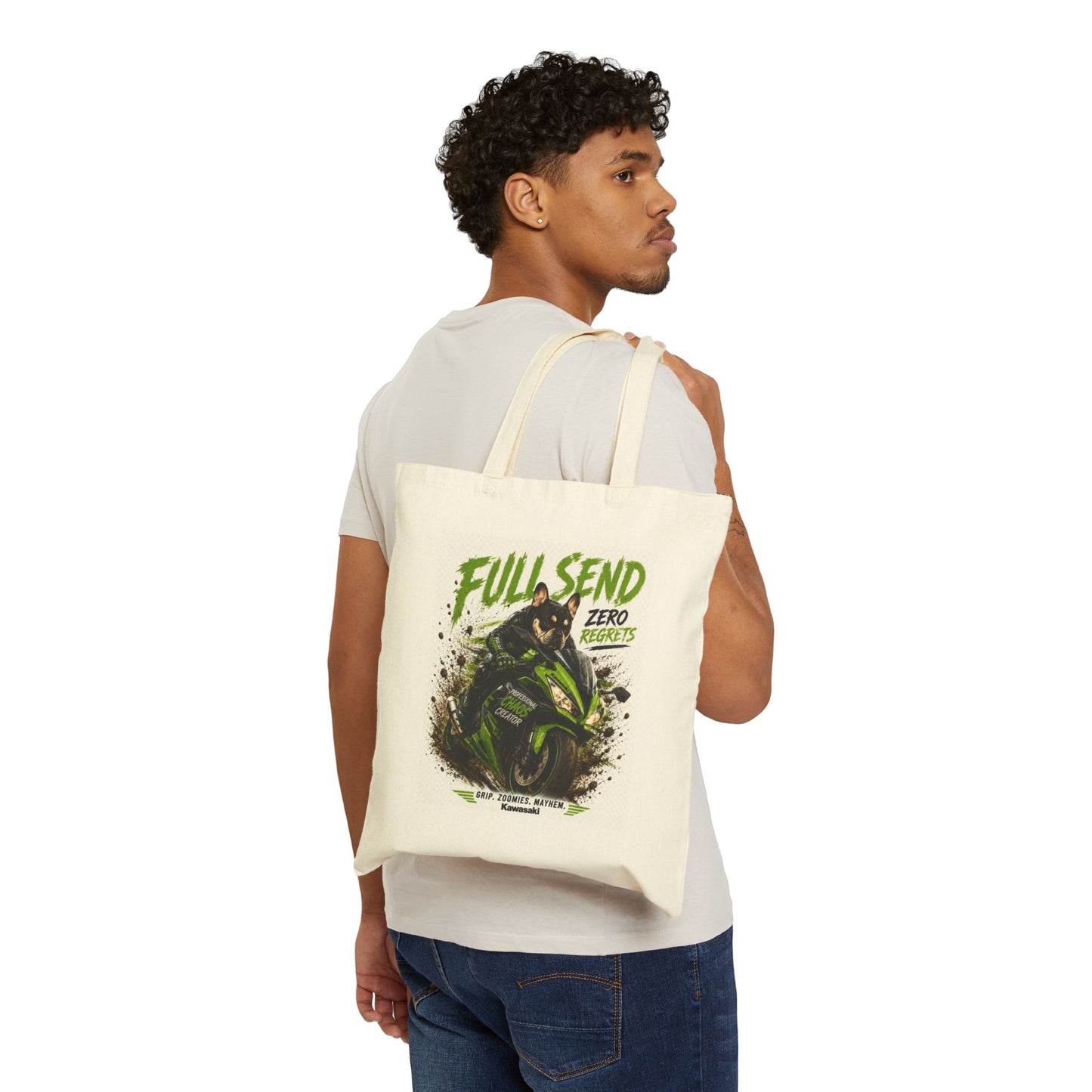 Full Send Motorcycle Rider Tote Bag | Racing Dirt Bike Graphic, Green Black