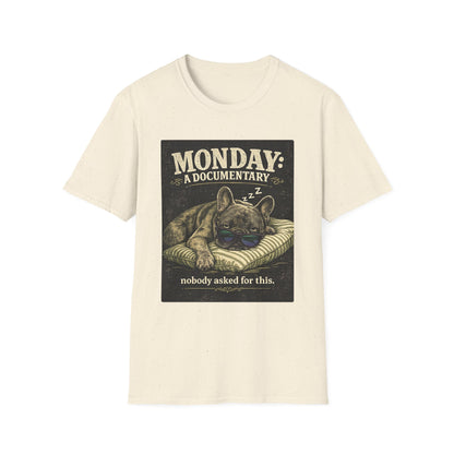 Monday: A Documentary Frenchie Graphic Tee | Funny Sleepy Dog Shirt