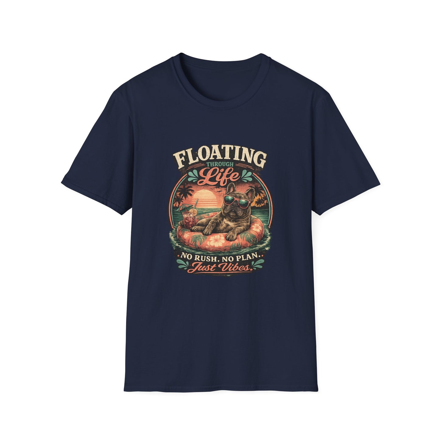 French Bulldog Sunglasses Sunset Ice Cream Float T-Shirt | Beach Vibes