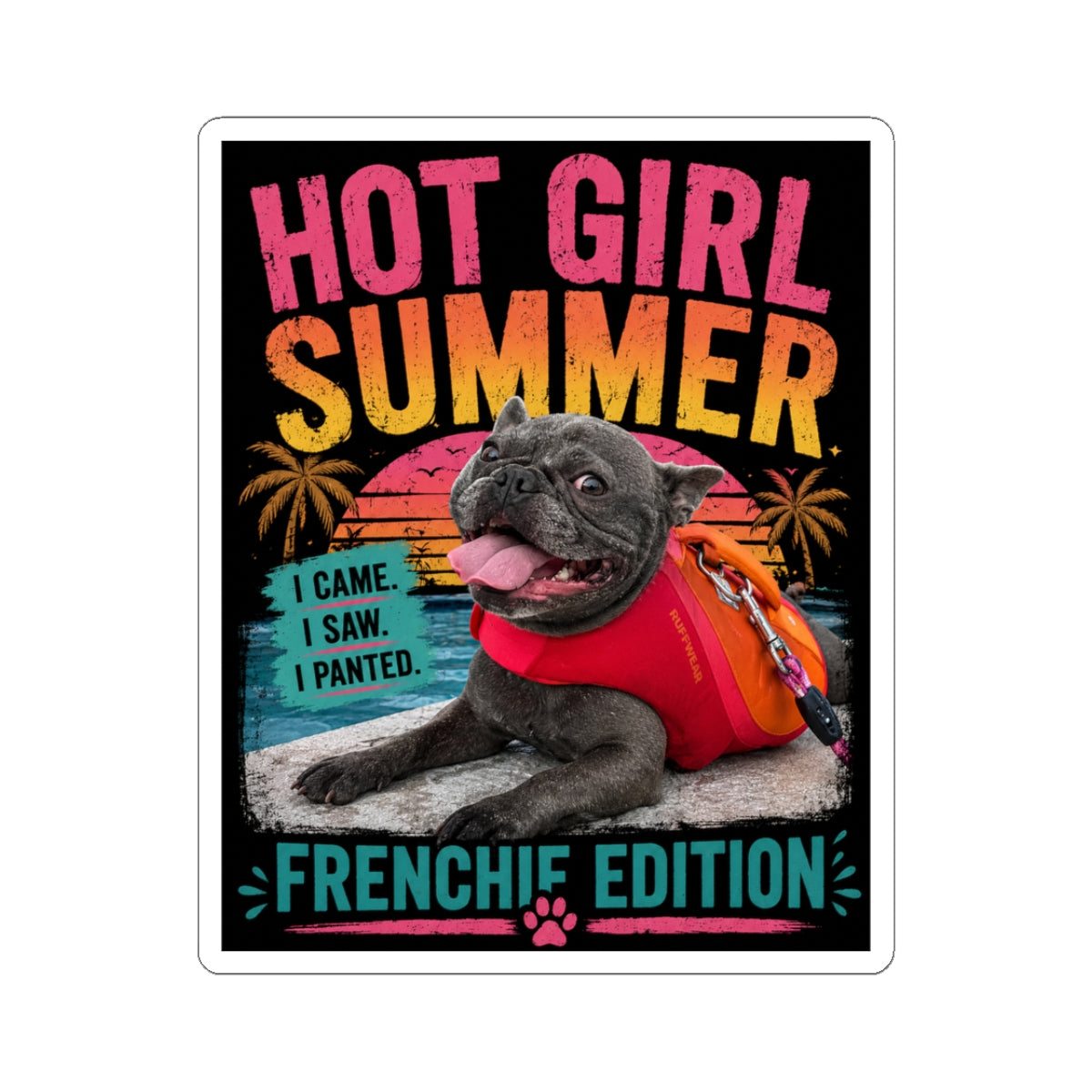 Frenchie Summer Kiss-Cut Stickers | Cute French Bulldog Beach Design
