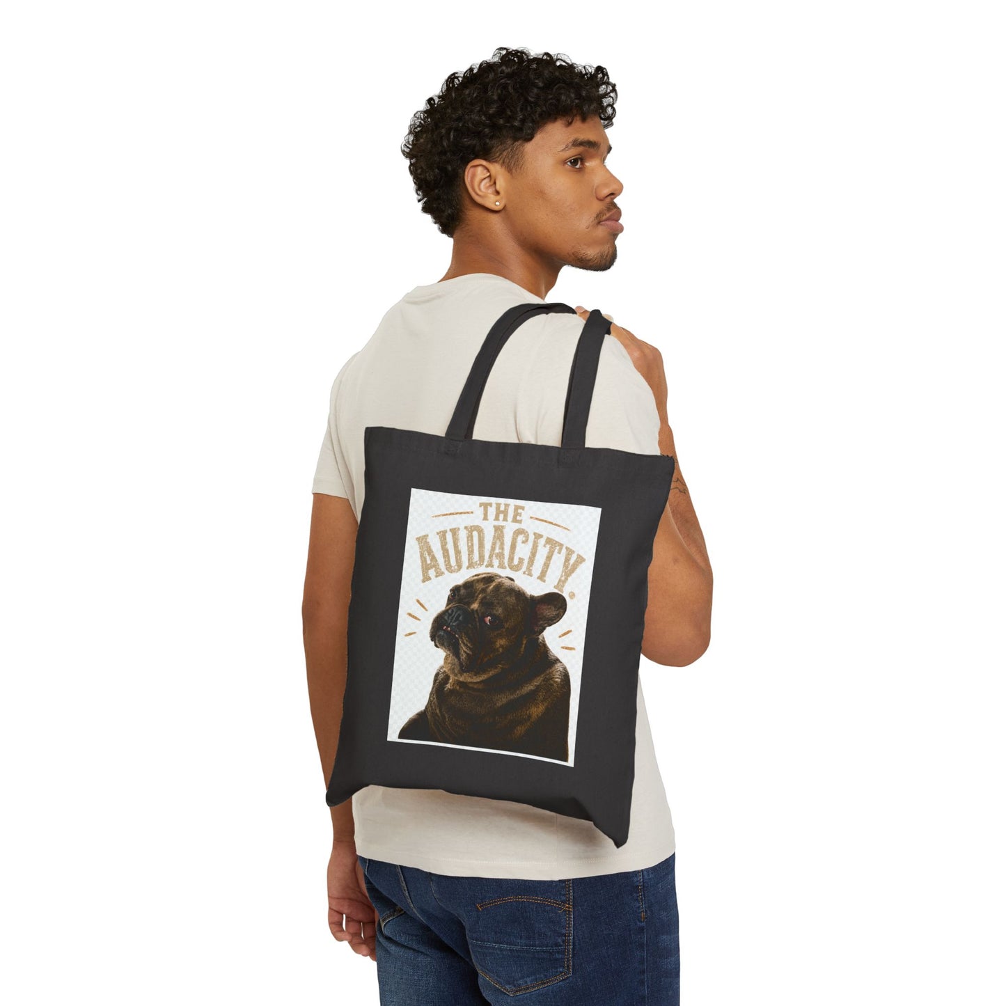 The Audacity French Bulldog Tote Bag | Canvas Dog Portrait, Funny Pet Quote