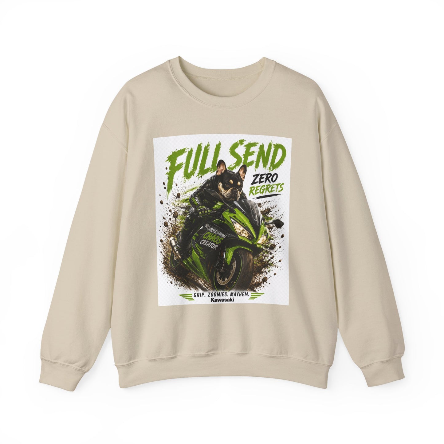 Full Send Zero Regrets Motorcycle Rider Crewneck Sweatshirt | Racing Graphic
