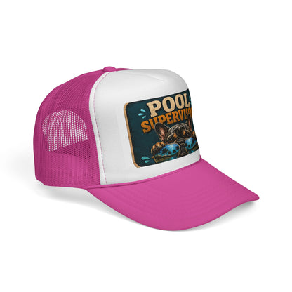 Pool Supervisor Trucker Cap — Funny Dog with Sunglasses Mesh Hat
