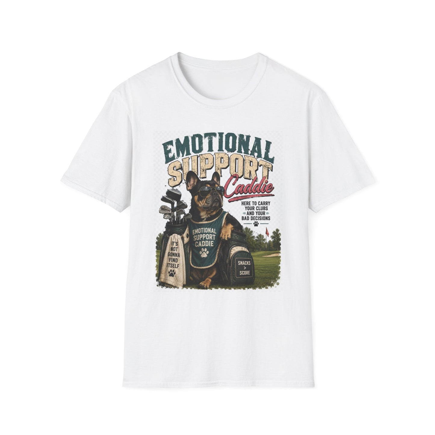 Emotional Support Caddie T-Shirt — Funny Golf Dog Graphic Tee
