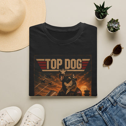 Top Dog Frenchie Tee — French Bulldog on Kawasaki Ninja (Top Gun Style)