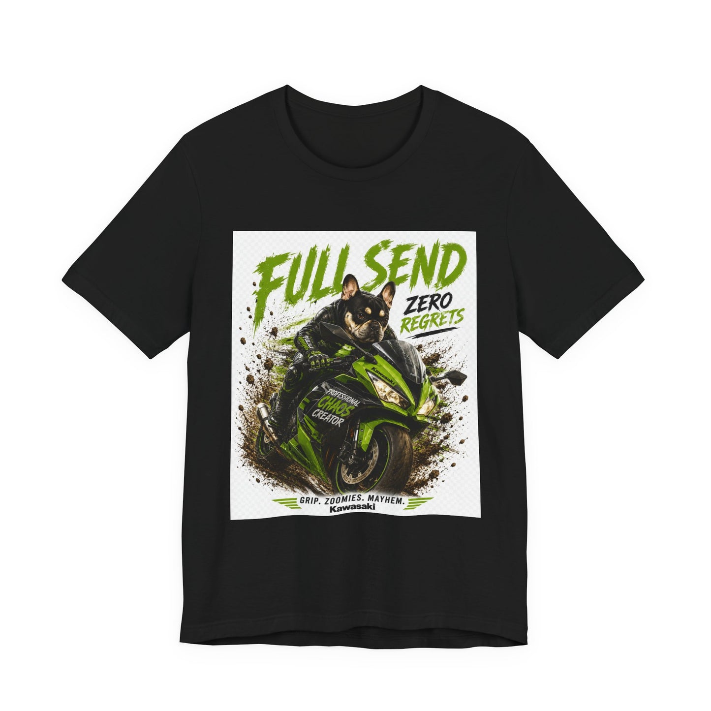 Full Send Zero Regrets Motorcycle Tee | Sportbike Dirt Splash Graphic