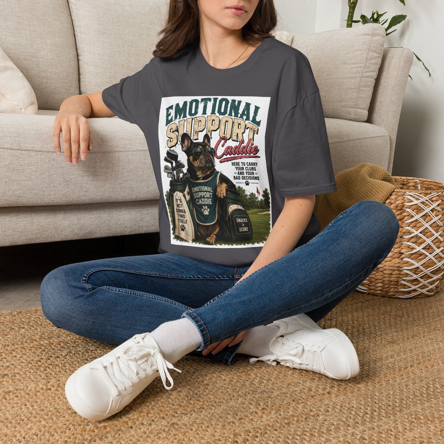 Emotional Support Caddie T-Shirt — Funny Golf Dog Graphic Tee