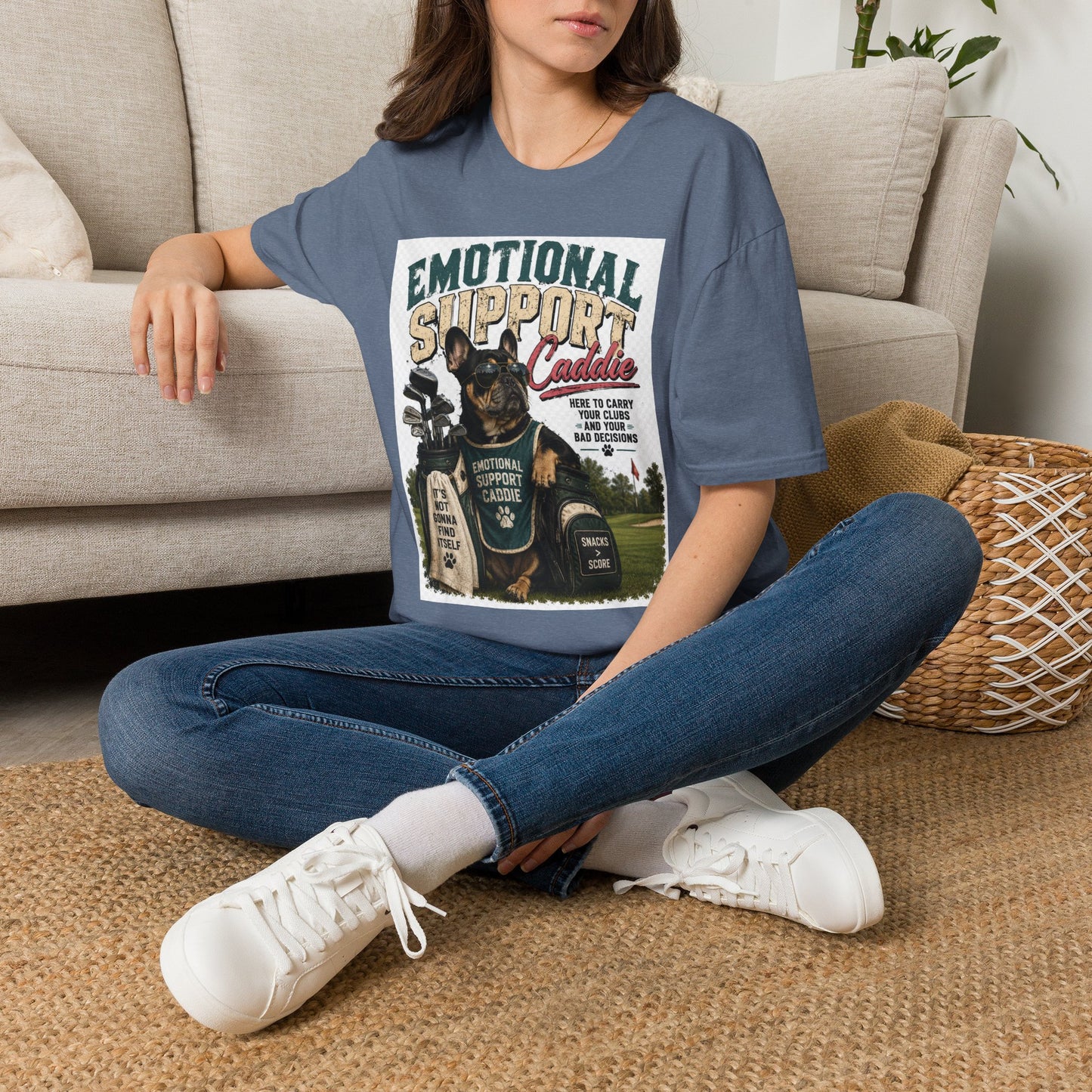 Emotional Support Caddie T-Shirt — Funny Golf Dog Graphic Tee