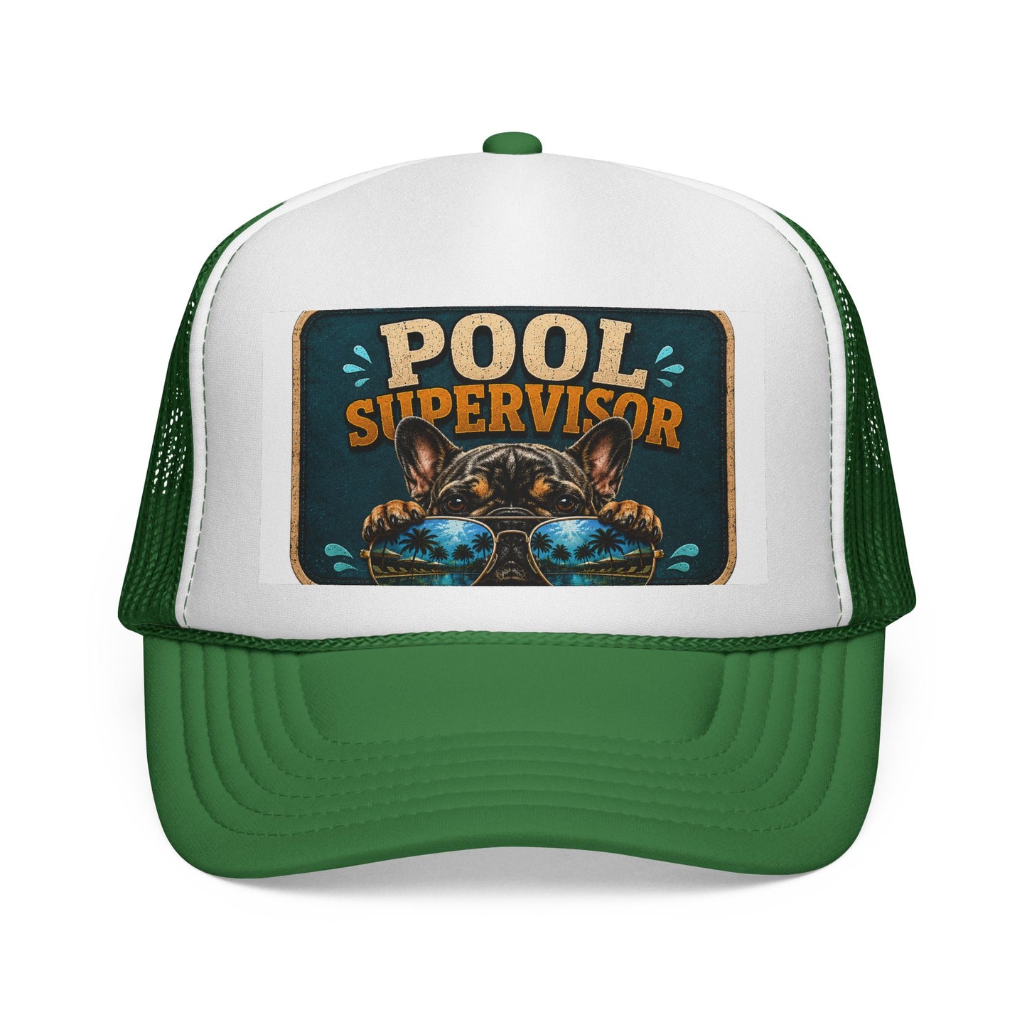 Pool Supervisor Trucker Cap — Funny Dog with Sunglasses Mesh Hat