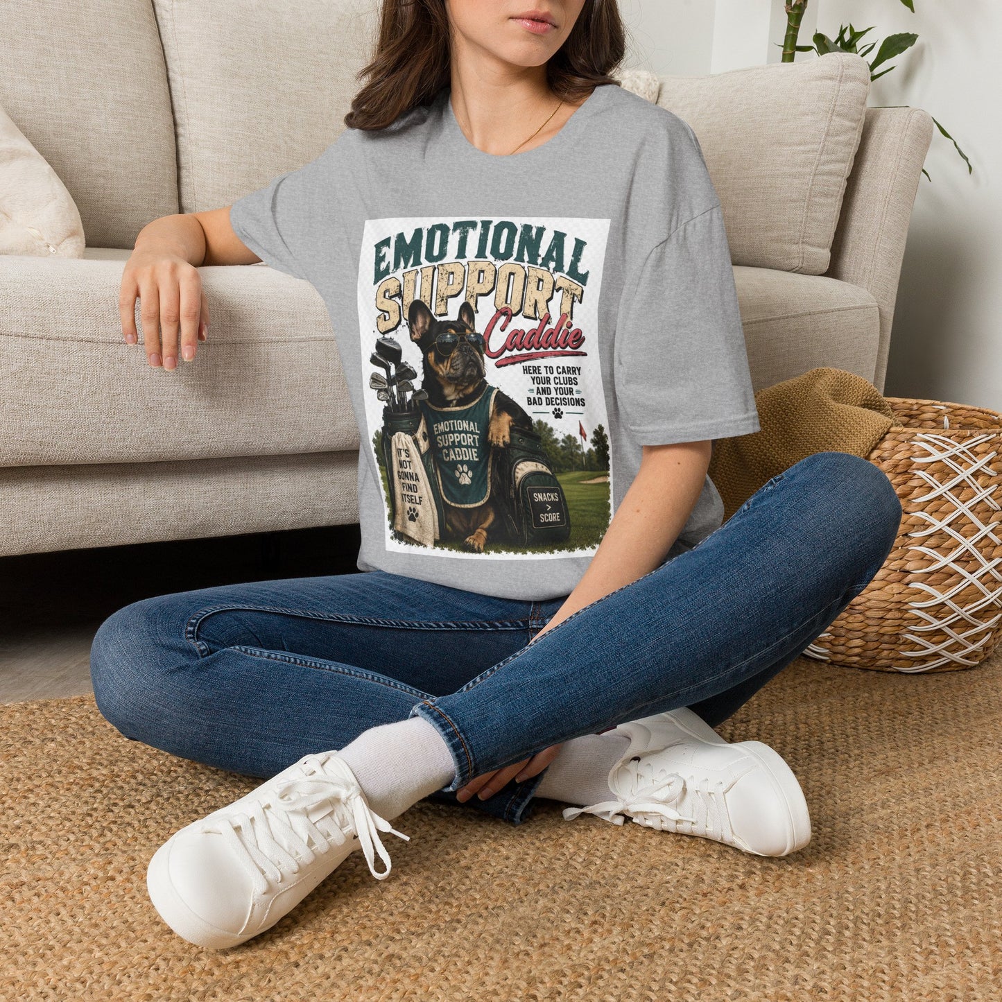 Emotional Support Caddie T-Shirt — Funny Golf Dog Graphic Tee