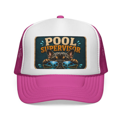 Pool Supervisor Trucker Cap — Funny Dog with Sunglasses Mesh Hat