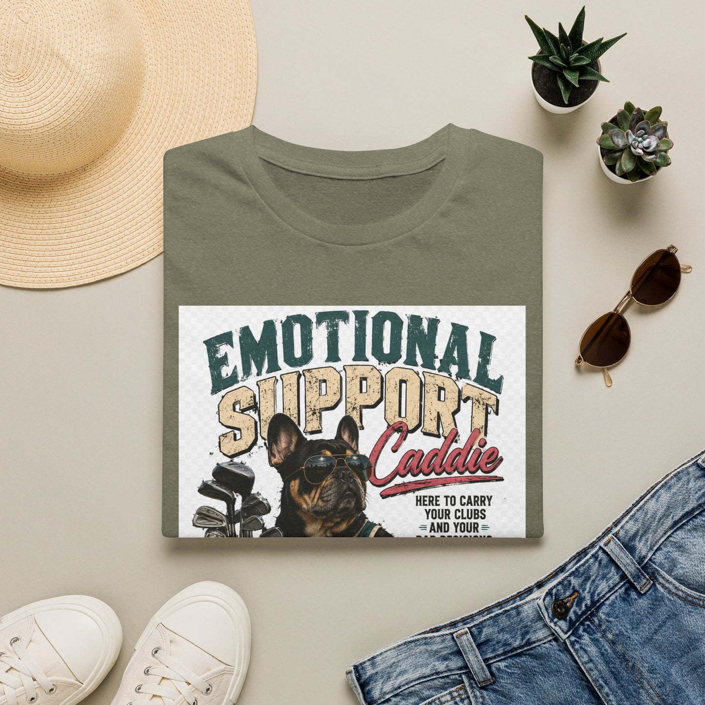 Emotional Support Caddie T-Shirt — Funny Golf Dog Graphic Tee
