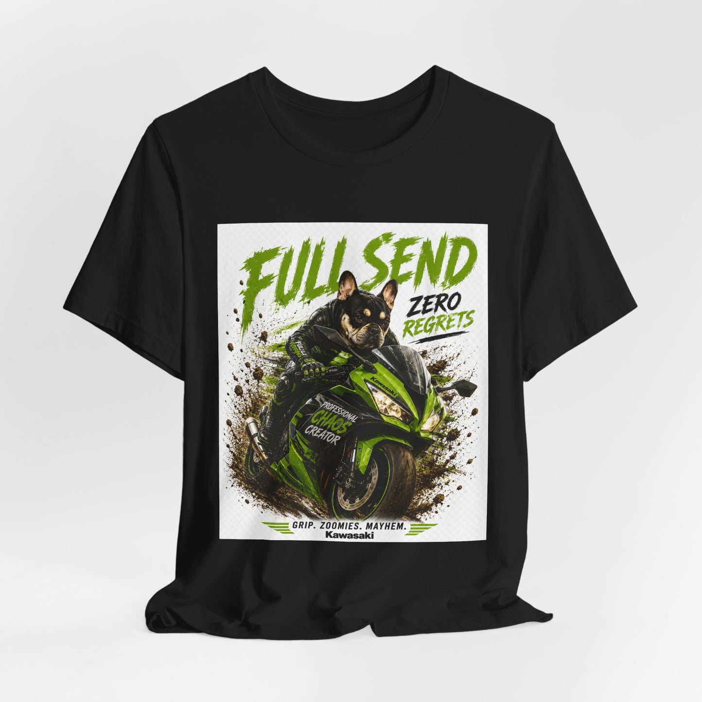 Full Send Zero Regrets Motorcycle Tee | Sportbike Dirt Splash Graphic