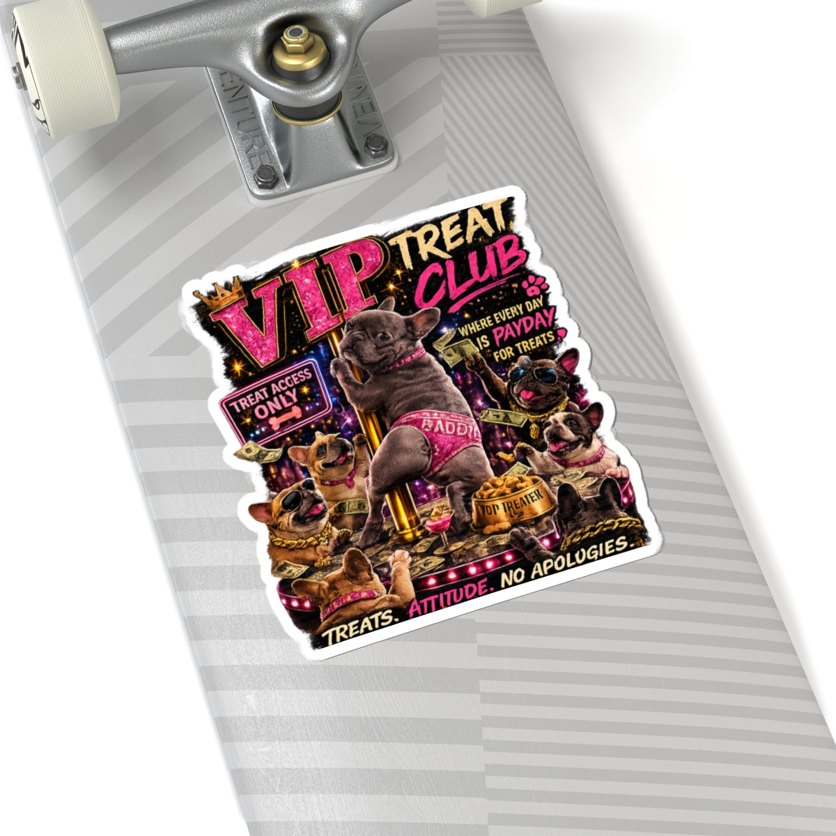 VIP Treat Club Sticker | French Bulldog Pole Dance, Sassy Pet Humor Kiss-Cut