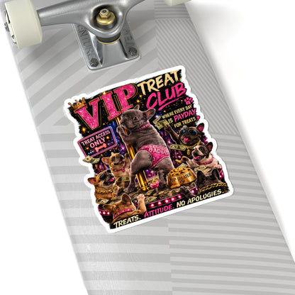 VIP Treat Club Sticker | French Bulldog Pole Dance, Sassy Pet Humor Kiss-Cut