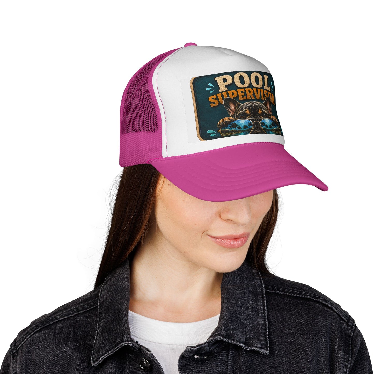 Pool Supervisor Trucker Cap — Funny Dog with Sunglasses Mesh Hat