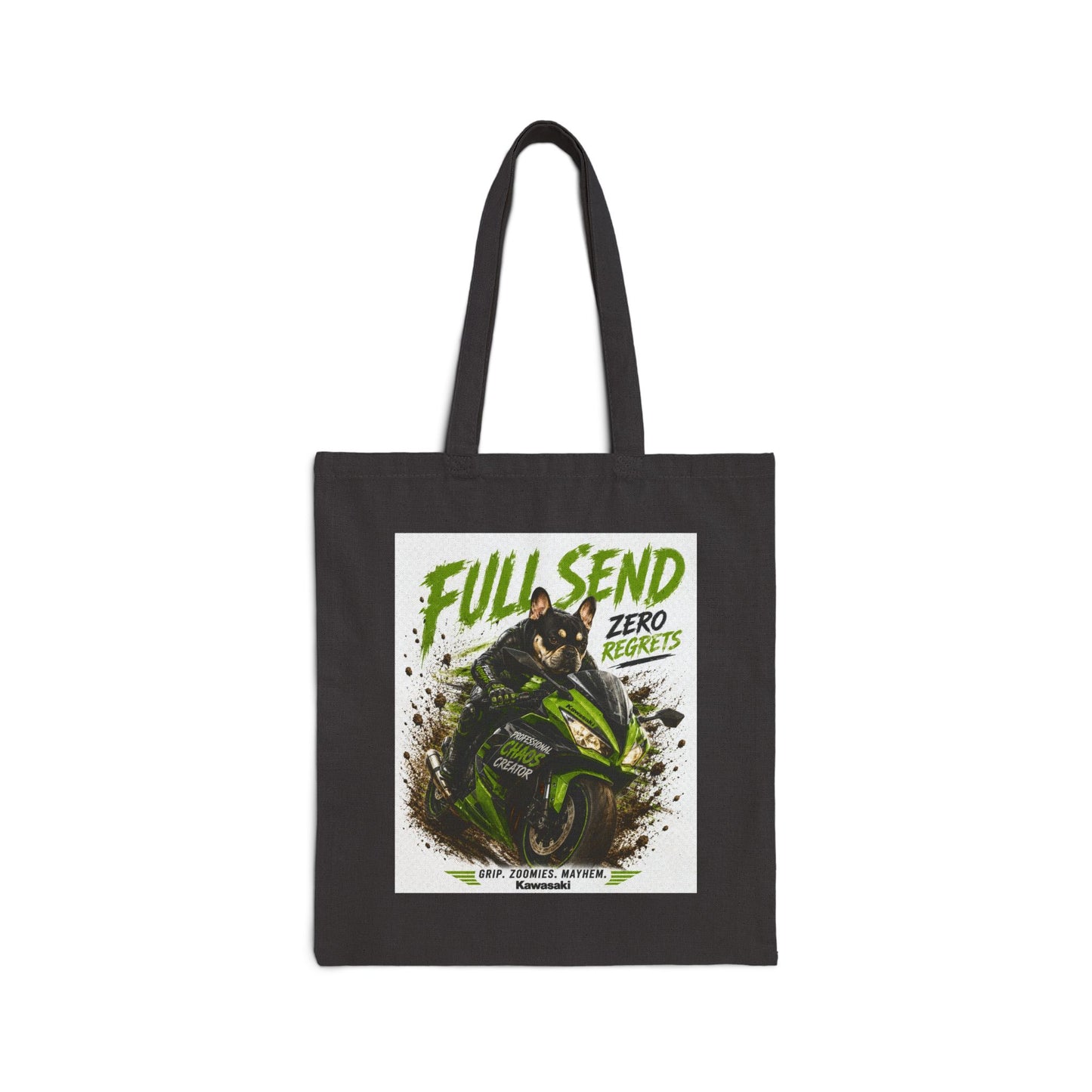 Full Send Motorcycle Rider Tote Bag | Racing Dirt Bike Graphic, Green Black