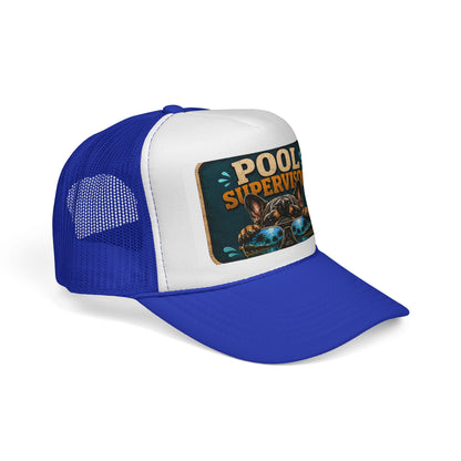 Pool Supervisor Trucker Cap — Funny Dog with Sunglasses Mesh Hat