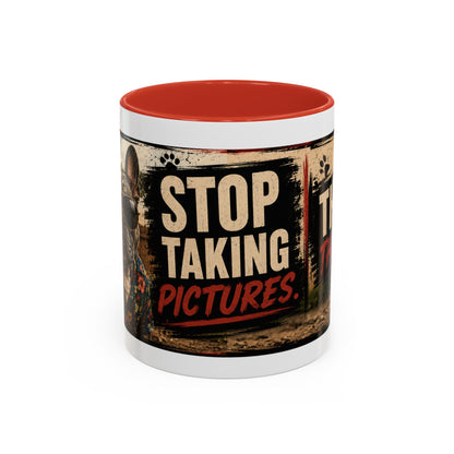 Stop Taking Pictures Throw the Ball Coffee Mug — Funny Dog Lover Accent Mug
