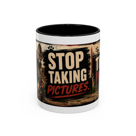 Stop Taking Pictures Throw the Ball Coffee Mug — Funny Dog Lover Accent Mug
