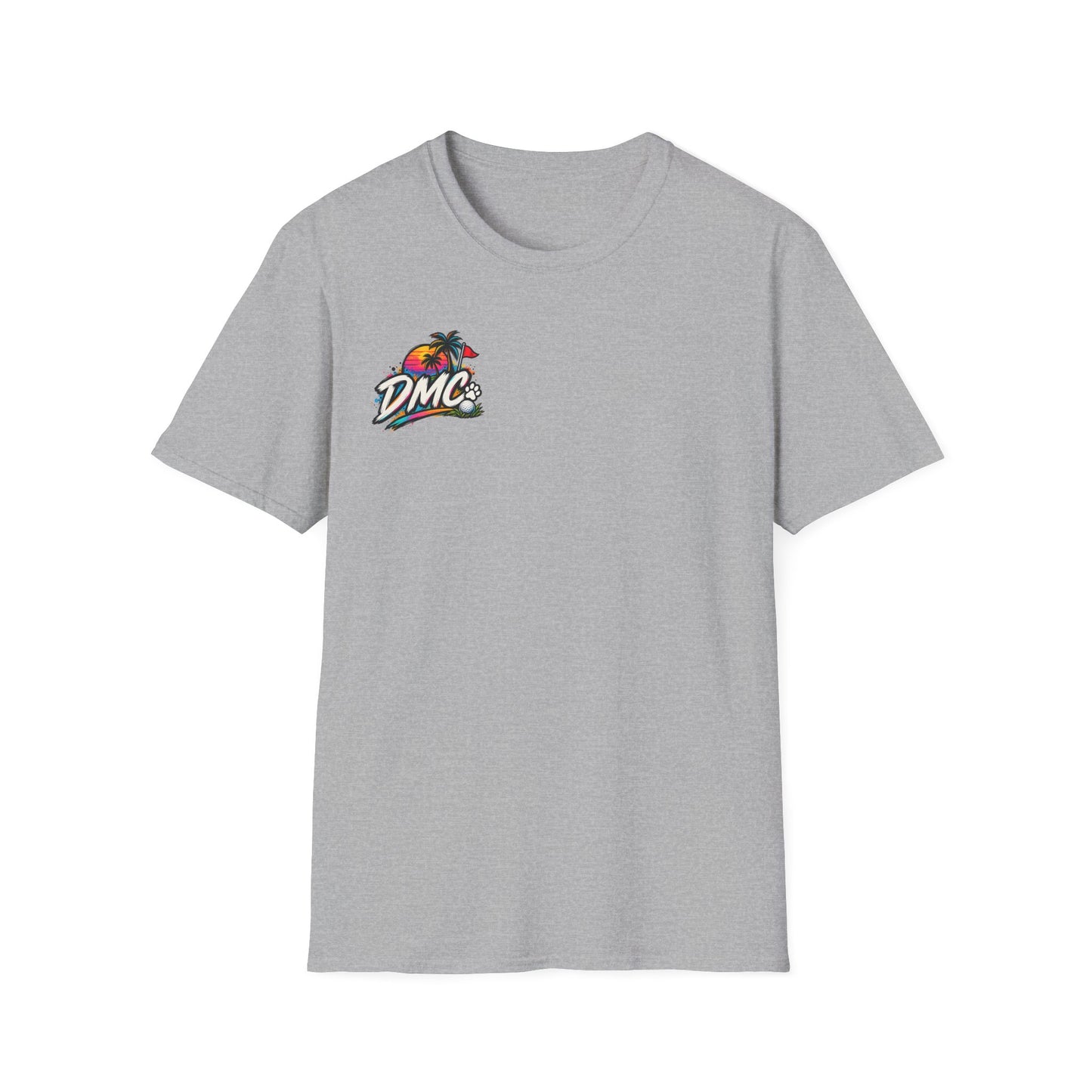 Frenchie Golf Tropical Logo Tee — Retro Palm Sunset Chest Print
