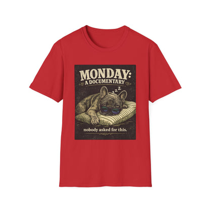 Monday: A Documentary Frenchie Graphic Tee | Funny Sleepy Dog Shirt