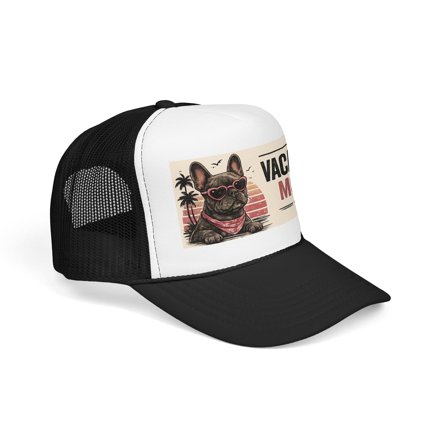 Vacation Mode Trucker Hat - Retro French Bulldog Sunglasses Beach Cap