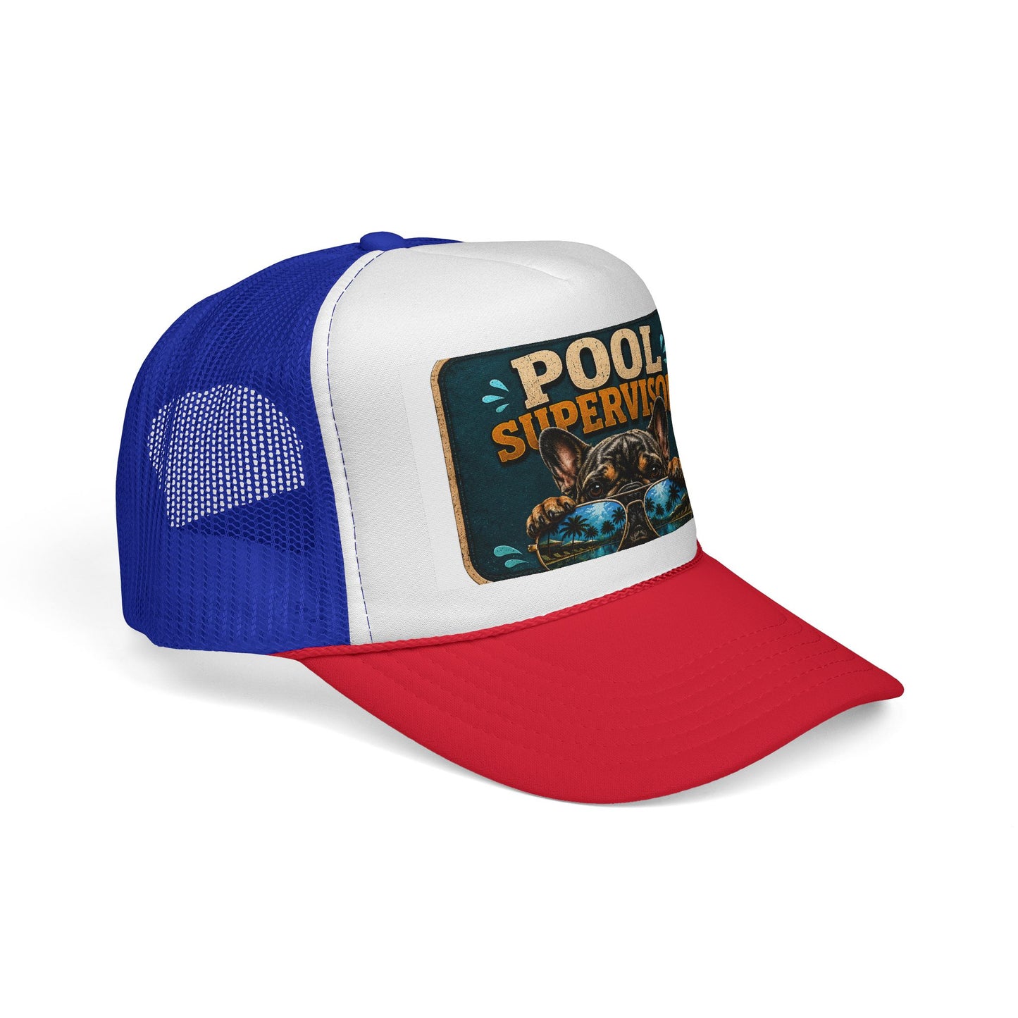 Pool Supervisor Trucker Cap — Funny Dog with Sunglasses Mesh Hat