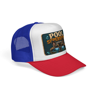 Pool Supervisor Trucker Cap — Funny Dog with Sunglasses Mesh Hat