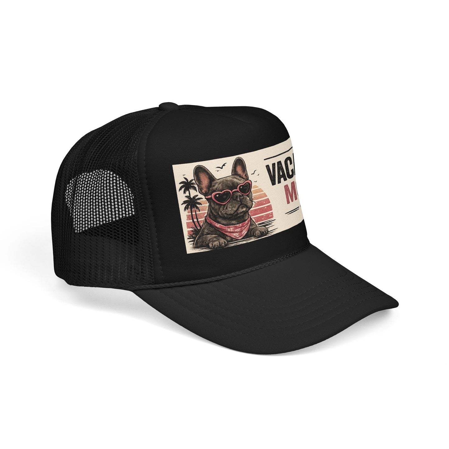 Vacation Mode Trucker Hat - Retro French Bulldog Sunglasses Beach Cap