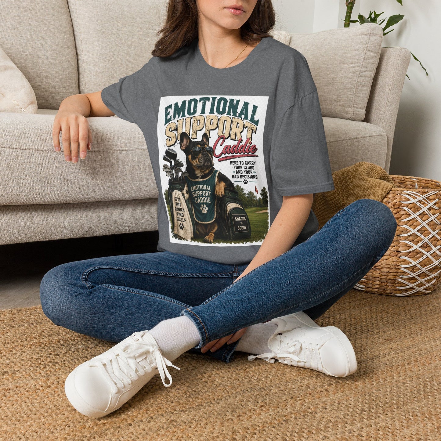 Emotional Support Caddie T-Shirt — Funny Golf Dog Graphic Tee